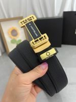 1:1  Montblanc Black Leather Belt with Gold Logo Buckle "工”Shape Buckle 3.5cm